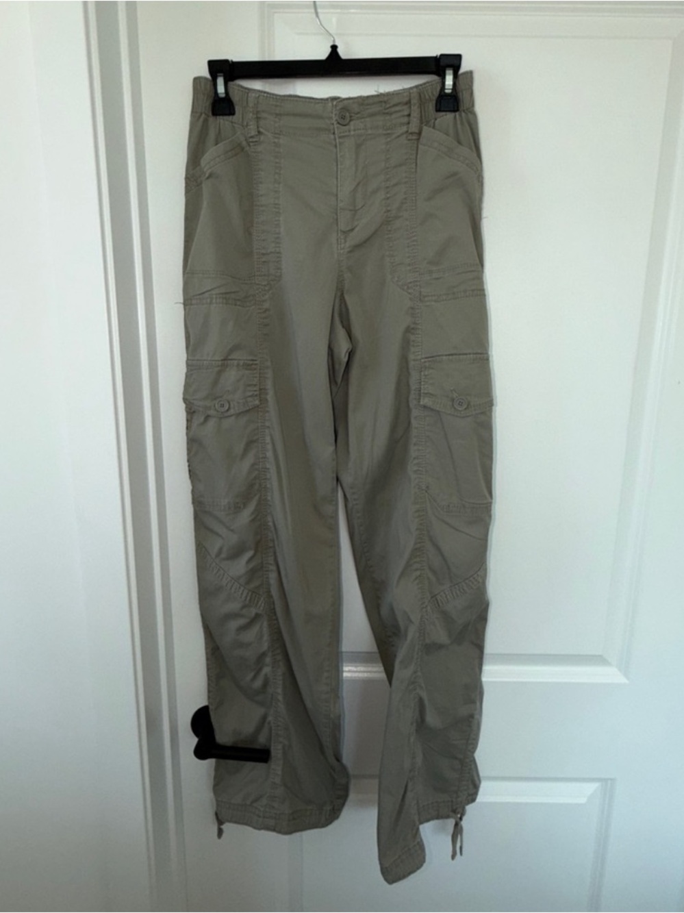 Olive Cargo Wide-Leg Utility Cotton Pants for Women